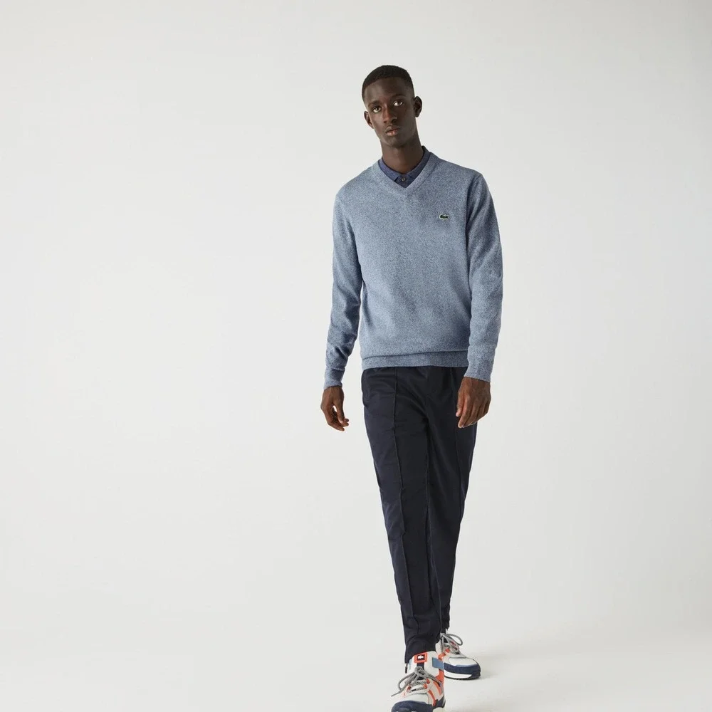 Lacoste V-Neck Sweater Mens 3-S Blue Long Sleeve Solid Logo Pullover